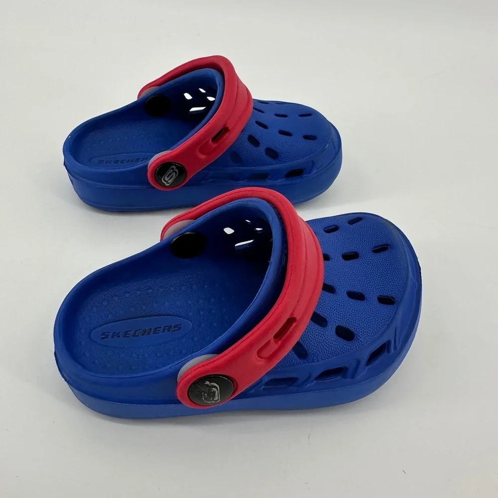 Skechers Foamies Swifters Blue/Red Toddler Size 5 Clogs Good Preowned Condition